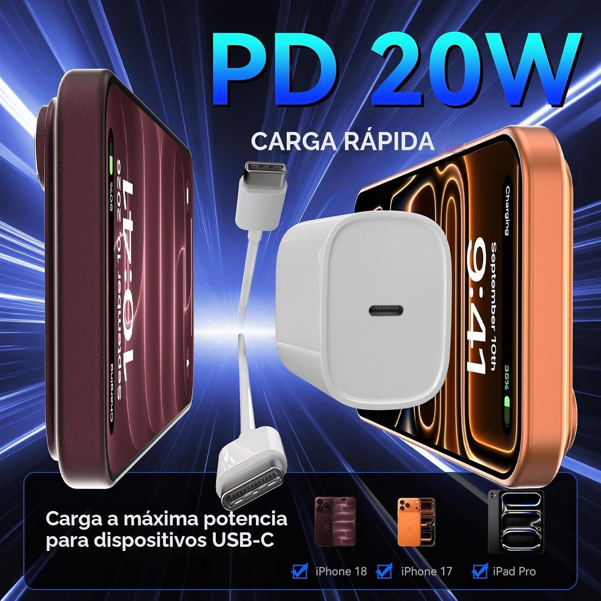Teléfono 18 17 16 Pro Max Cargador Carga Rápida, 20W Teléfono Duo U...