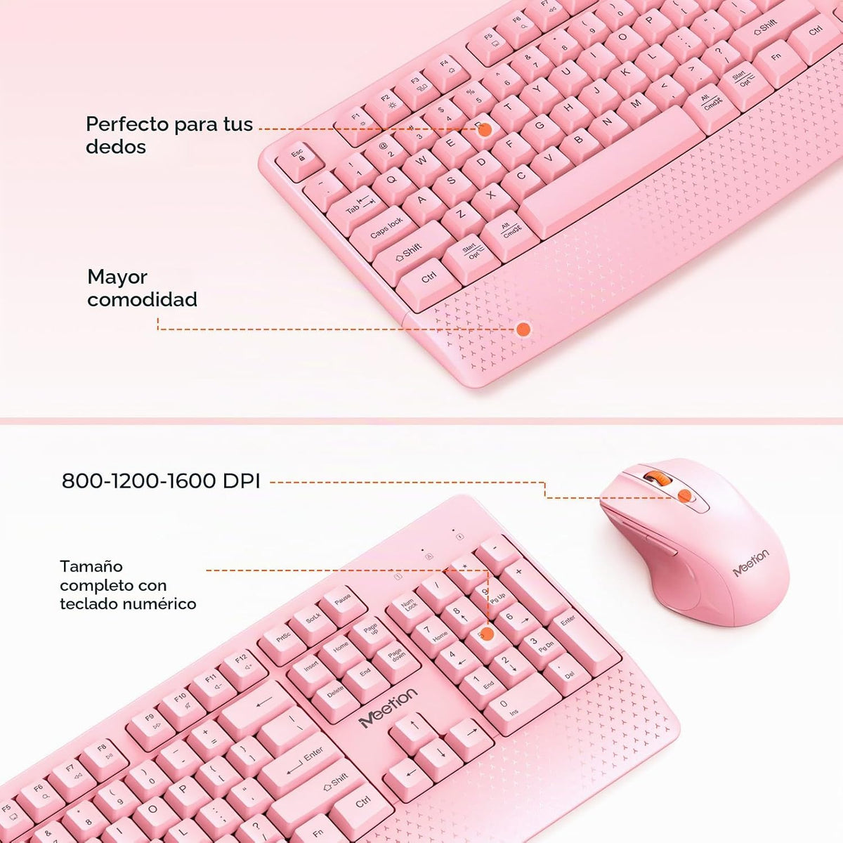 MEETION Combo de teclado y mouse inalámbricos, tamaño completo con...