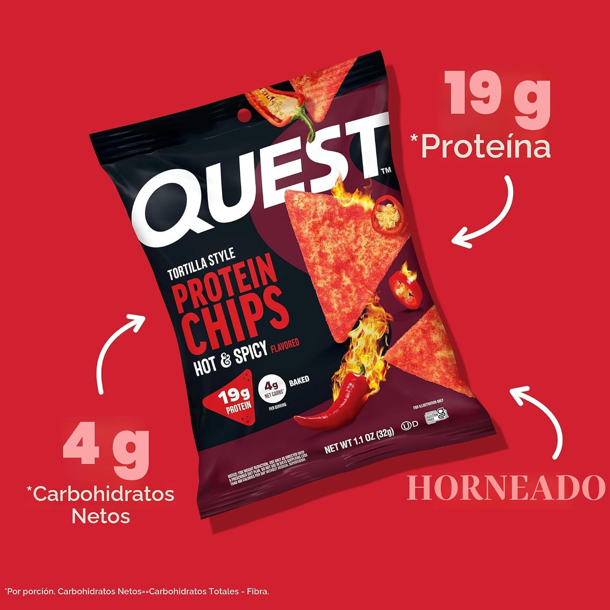 Quest Nutrition Hot &amp; Spicy Tortilla Style Chips de proteína, 1...