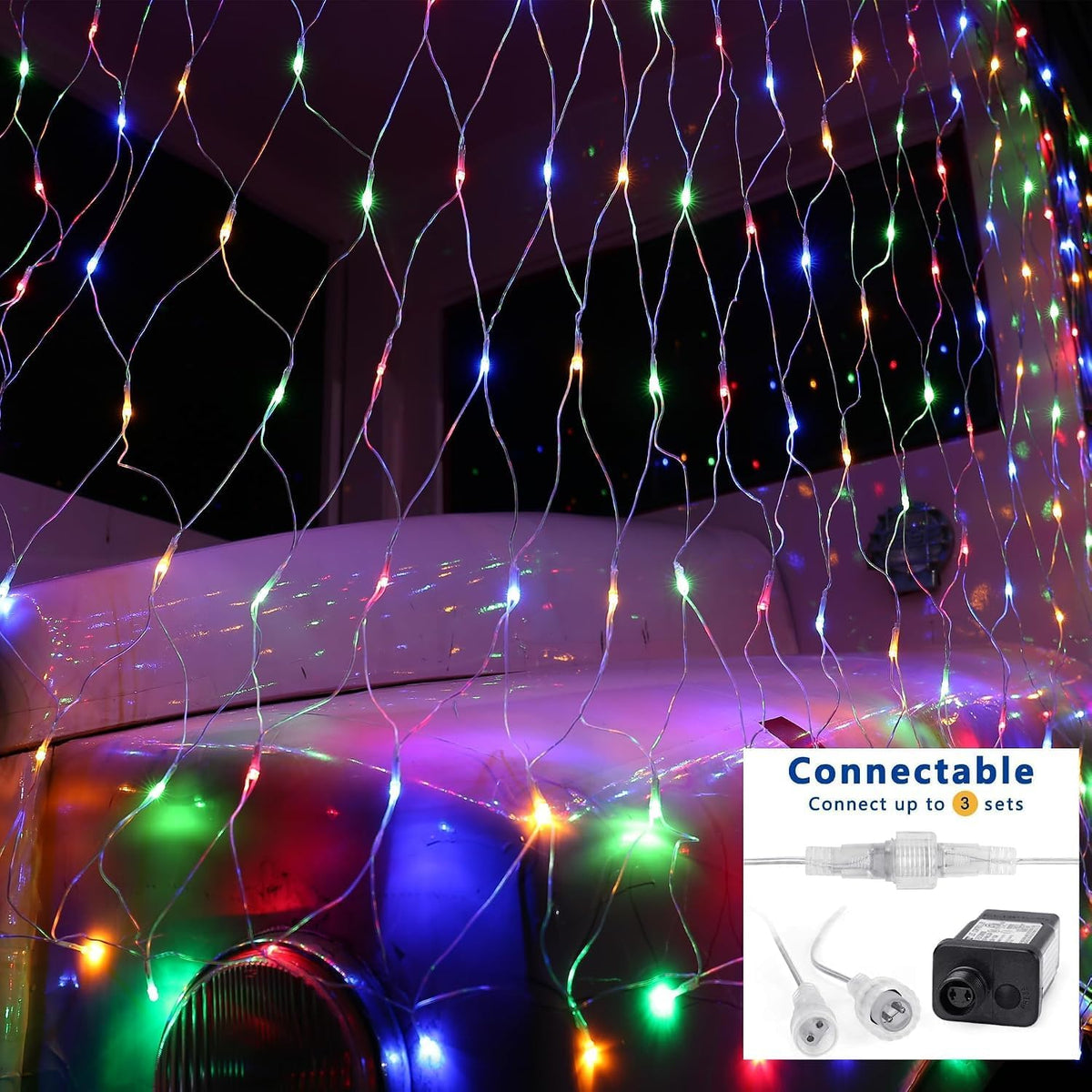 Joomer Paquete de 2 luces de red de Navidad de 12 pies x 5 pies, lu...