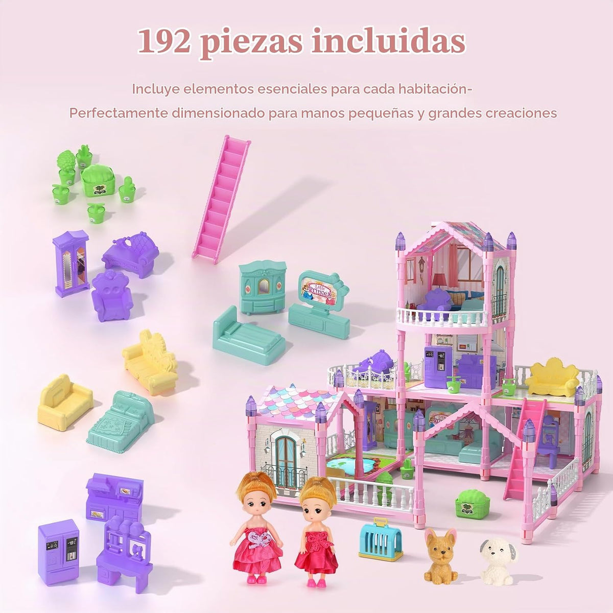 Randhar Casa de muñecas rosa Bubblegum para niñas, casa de muñecas...