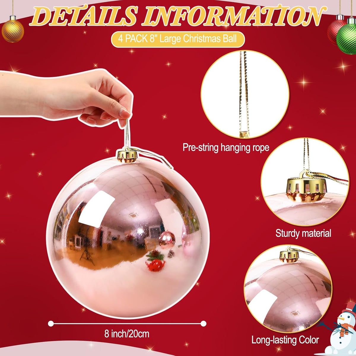 Zubebe - 4 bolas de adornos de Navidad grandes de 8 pulgadas de oro...