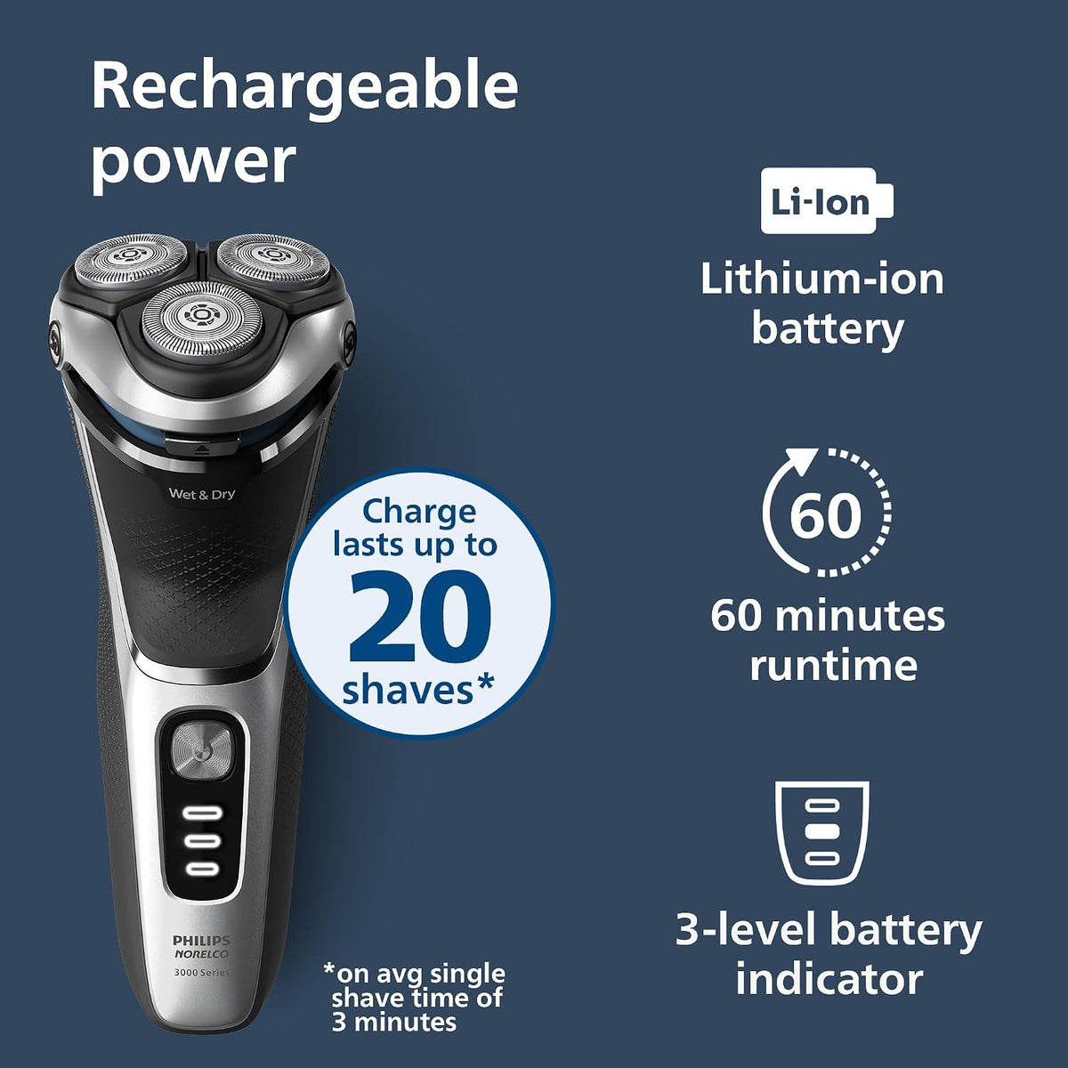Philips Norelco Shaver 3900 Series, afeitadora eléctrica húmeda y s...