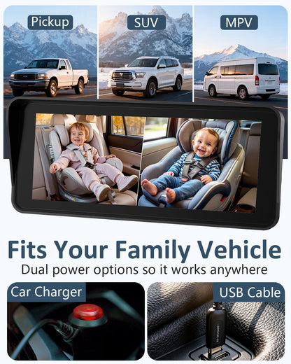 Cámara para coche de bebé para 2 niños para asiento: pantalla ultra...
