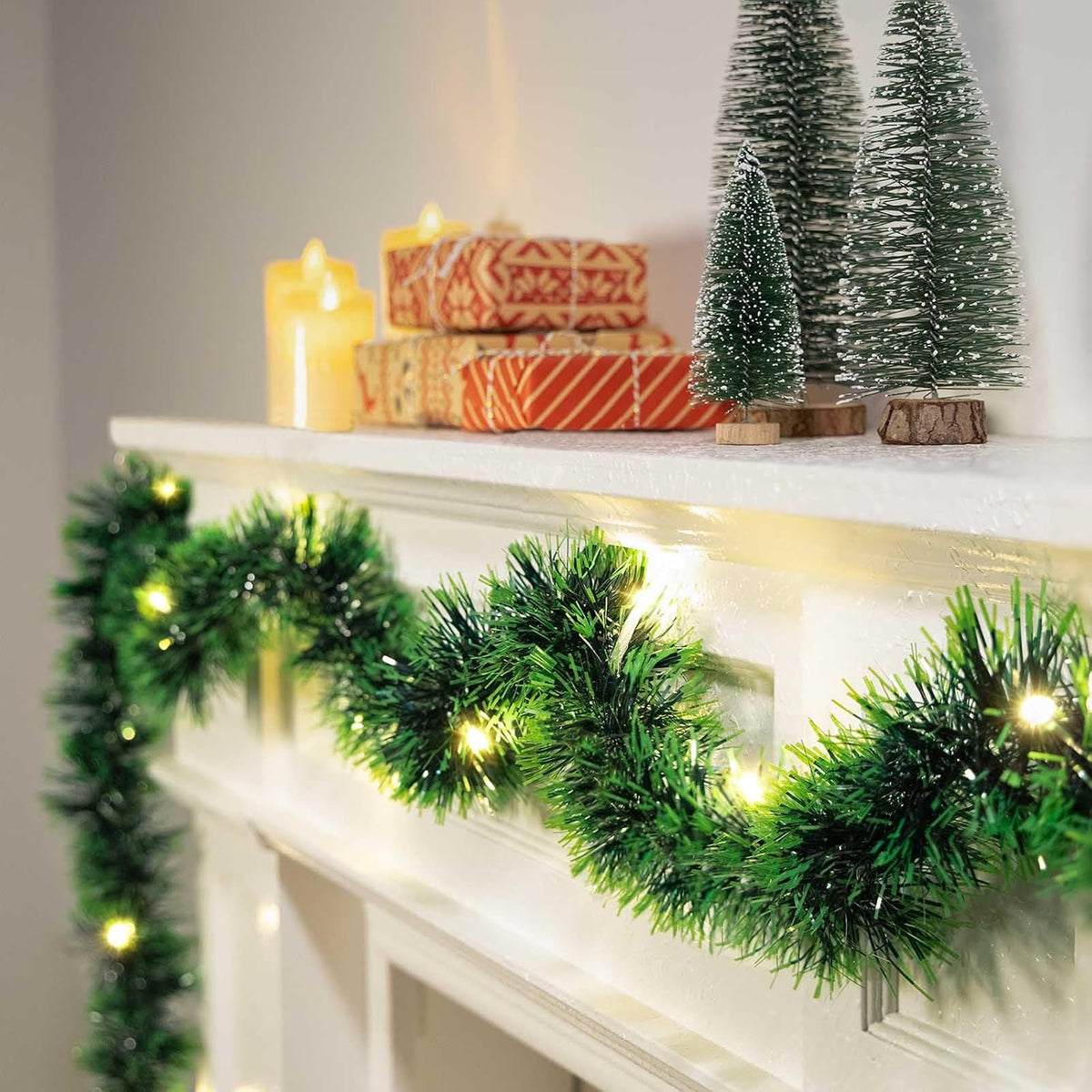 Paquete de 2 guirnaldas de Navidad con luces, total de 38 pies, 80...
