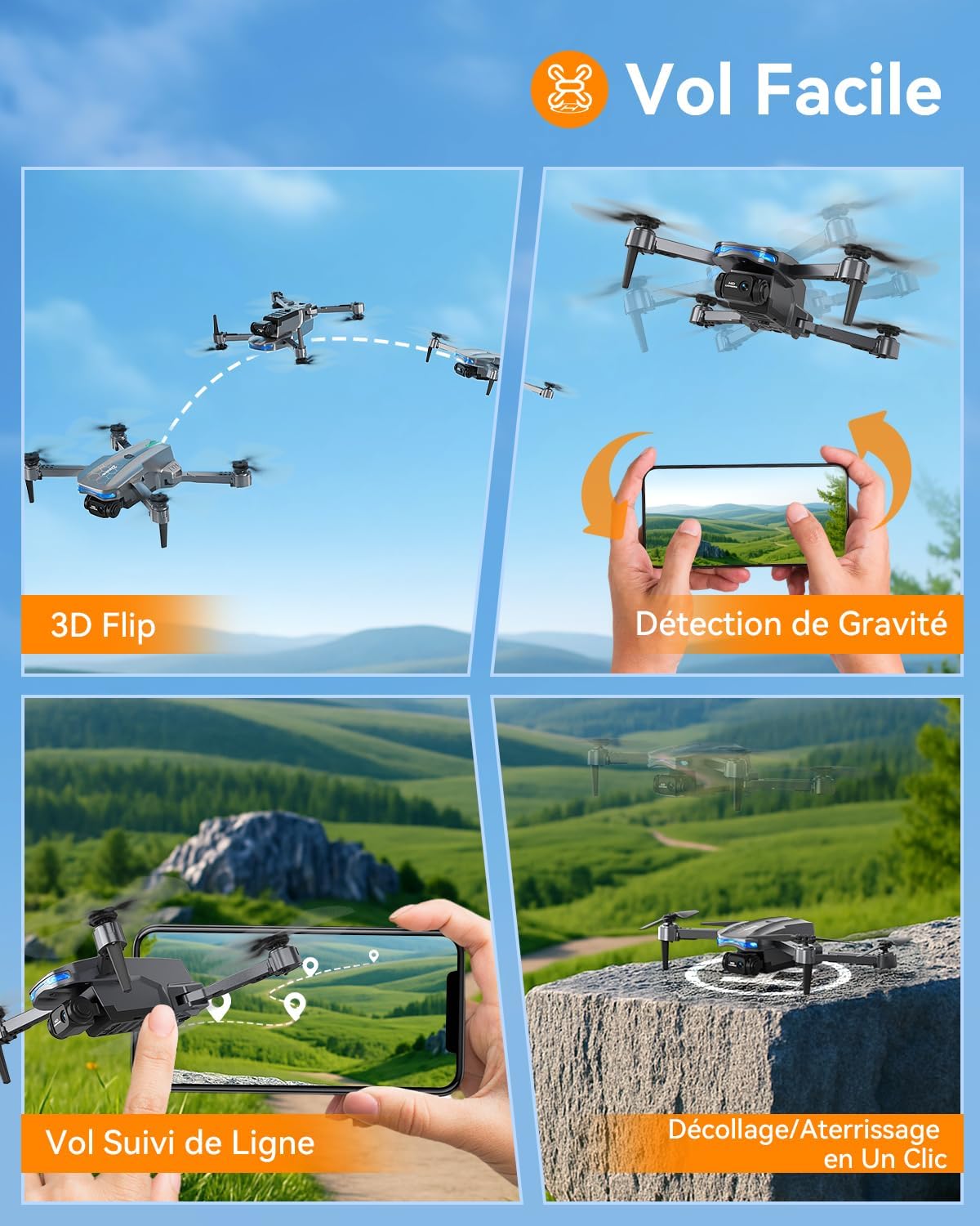 FERIETELF Drone con cámara, mini dron plegable 1080P para niños | C...