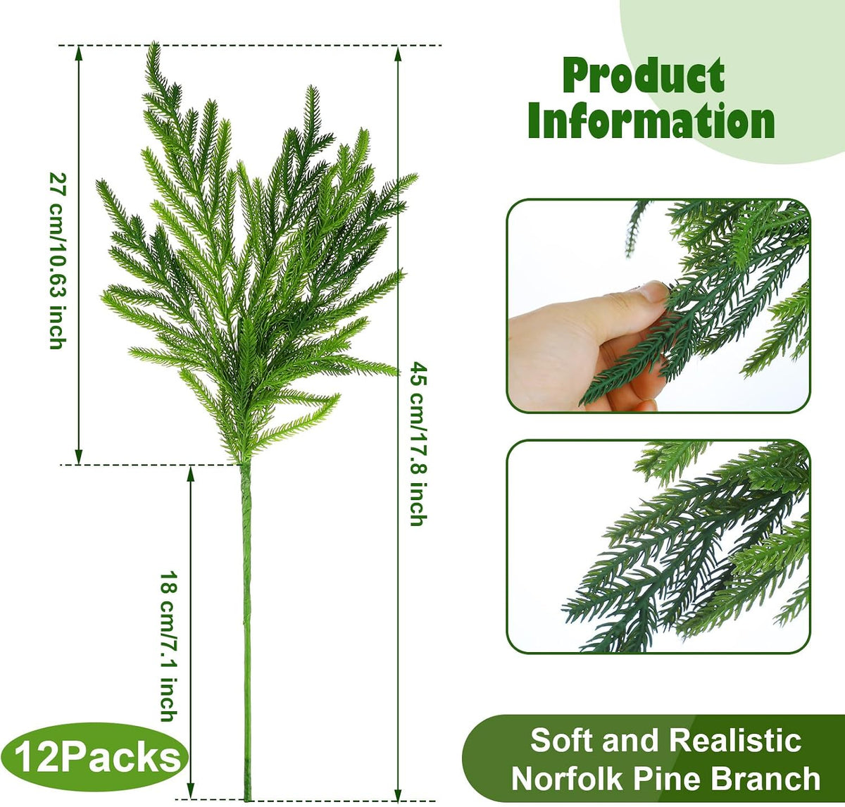 Jutom 12 piezas de ramas de pino Norfolk artificiales de Navidad |...
