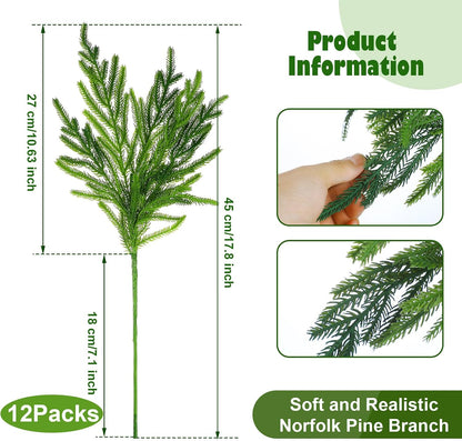 Jutom 12 piezas de ramas de pino Norfolk artificiales de Navidad |...
