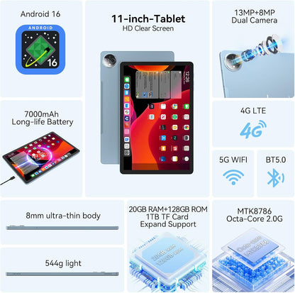 Tableta 11 pulgadas Android 16 Tablet 2026 Última actualización Oct...