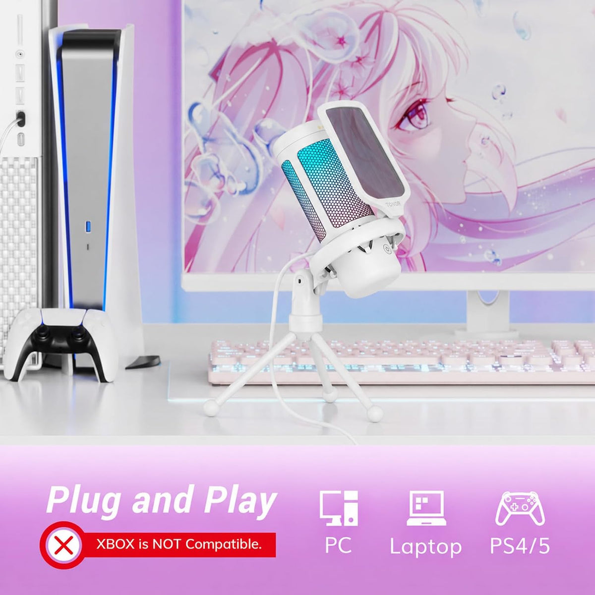 TONOR Micrófono para juegos, micrófono de PC RGB, micrófono USB de...