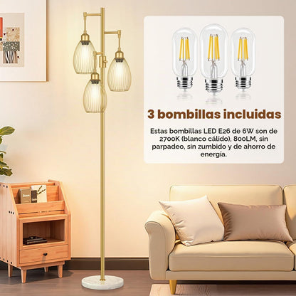 Lámpara de pie regulable, 3 x 800LM bombillas LED incluidas, lámpar...