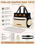 FHELAD Bolsa de pañales para mujer, juego de bolsa de pañales para...