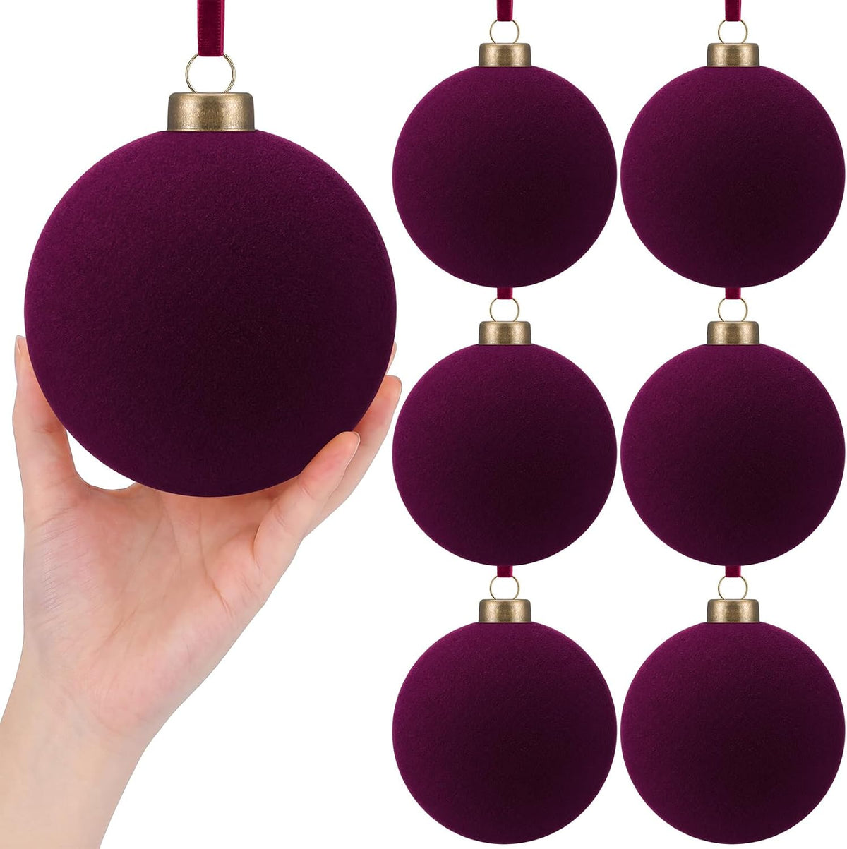 6 adornos grandes de terciopelo de Navidad de 4 pulgadas | Esferas...