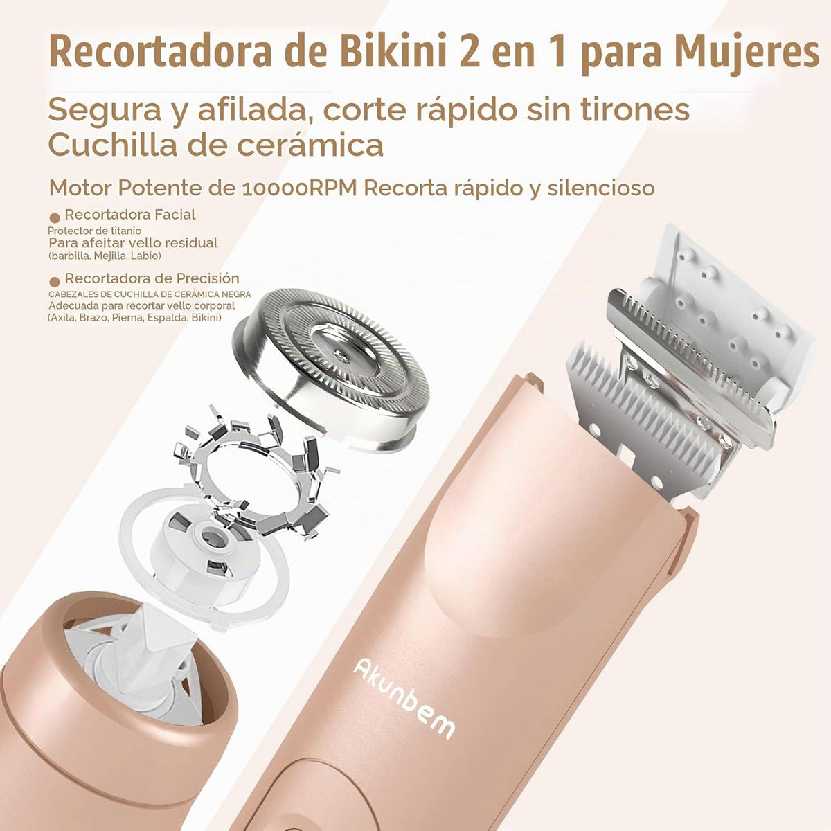 Akunbem - Maquinilla de afeitar eléctrica 2 en 1 para mujer | Máqui...