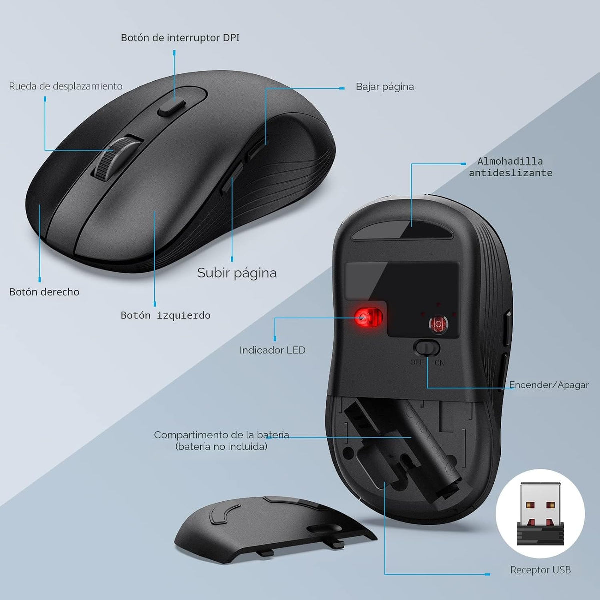 Combinación de teclado y ratón inalámbricos, MARVO 2.4G Teclado ina...