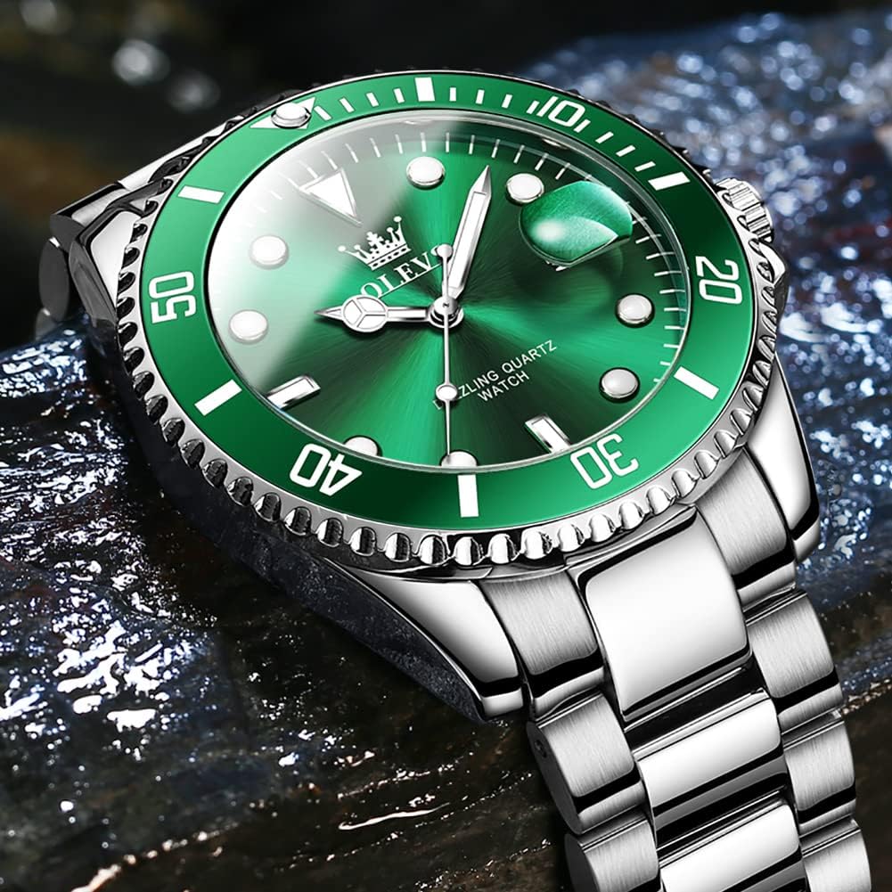 OLEVS Relojes de lujo para hombres grandes de acero inoxidable resi...