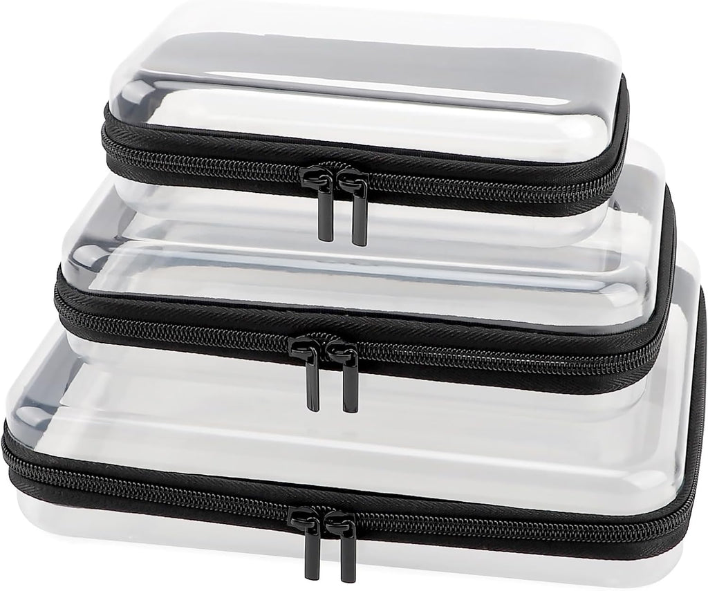 YOPCDJ Paquete de 3 fundas rígidas transparentes con cremallera, Ne...