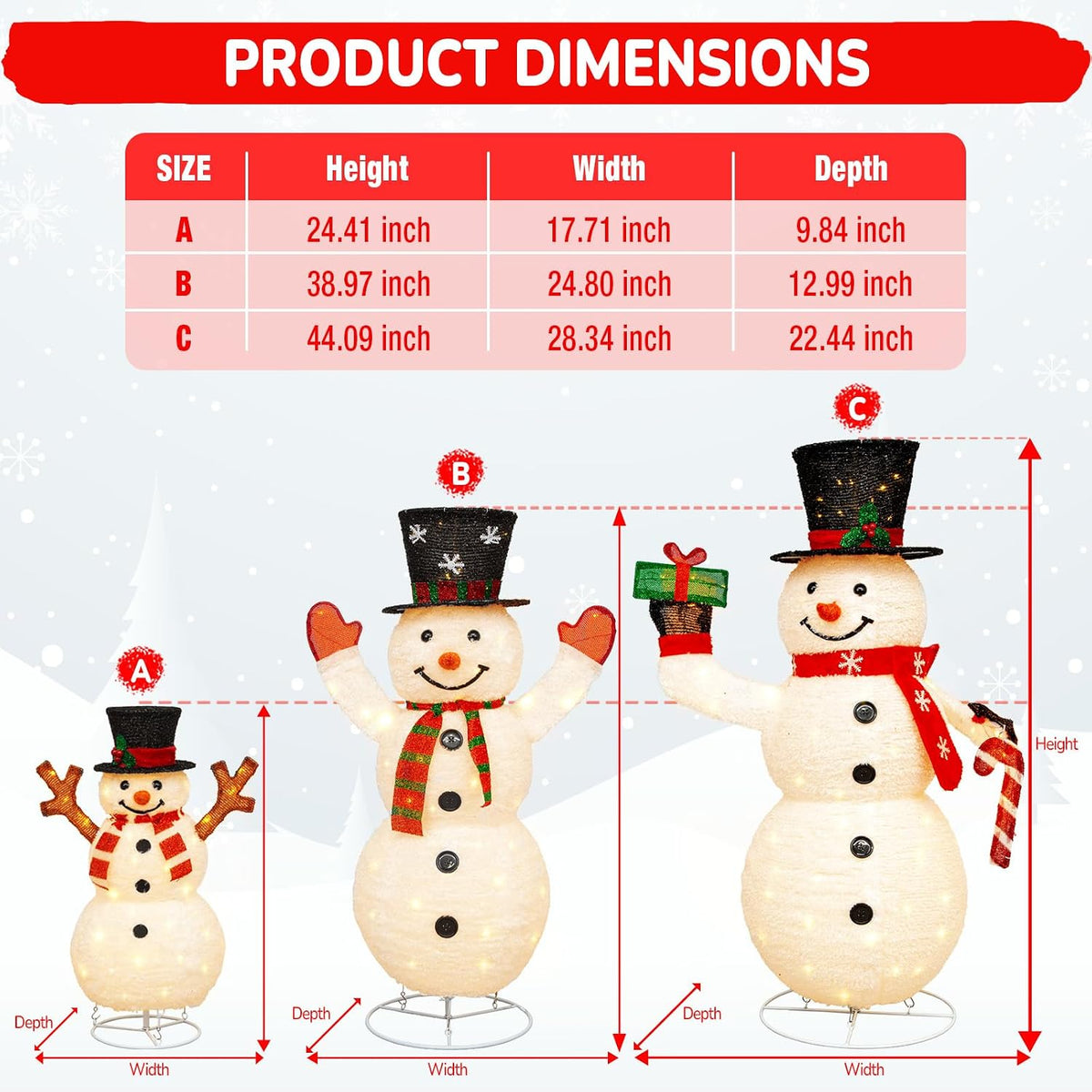 Arborvigro Juego familiar de muñeco de nieve 3D plegable de 3.7 pie...