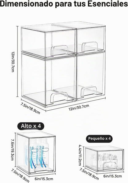 Vtopmart Juego de 8 cajones de almacenamiento apilables transparent...