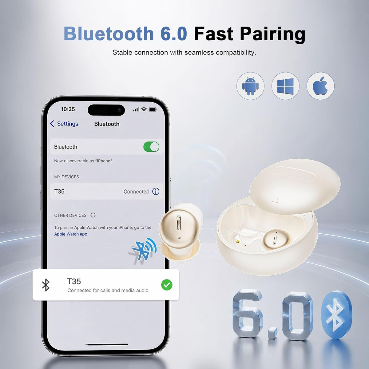 Mudtun Auriculares para dormir de lado, Bluetooth 6.0 Mini auricula...