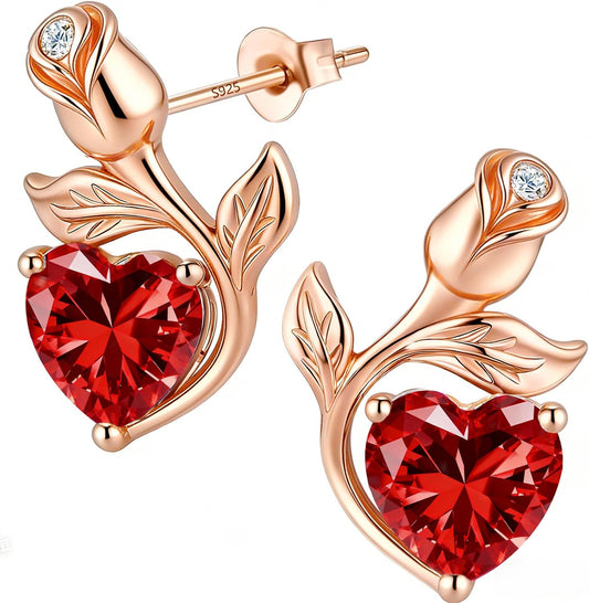 JACUPO Aretes de tuerca con piedra natal de corazón rosa de 0.8 qui...