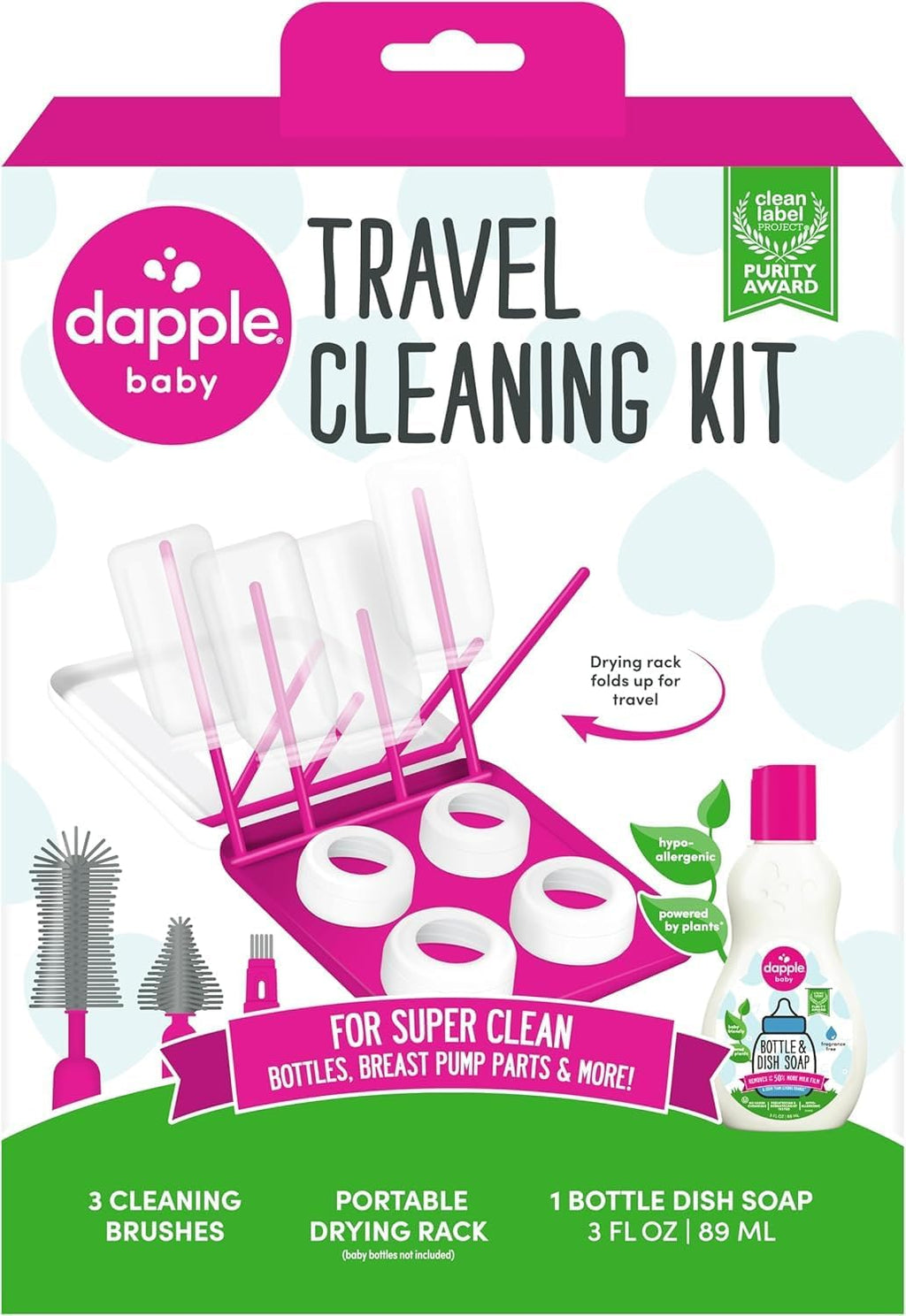 Dapple Kit de limpieza de viaje para bebés, 5 piezas, limpiador de...