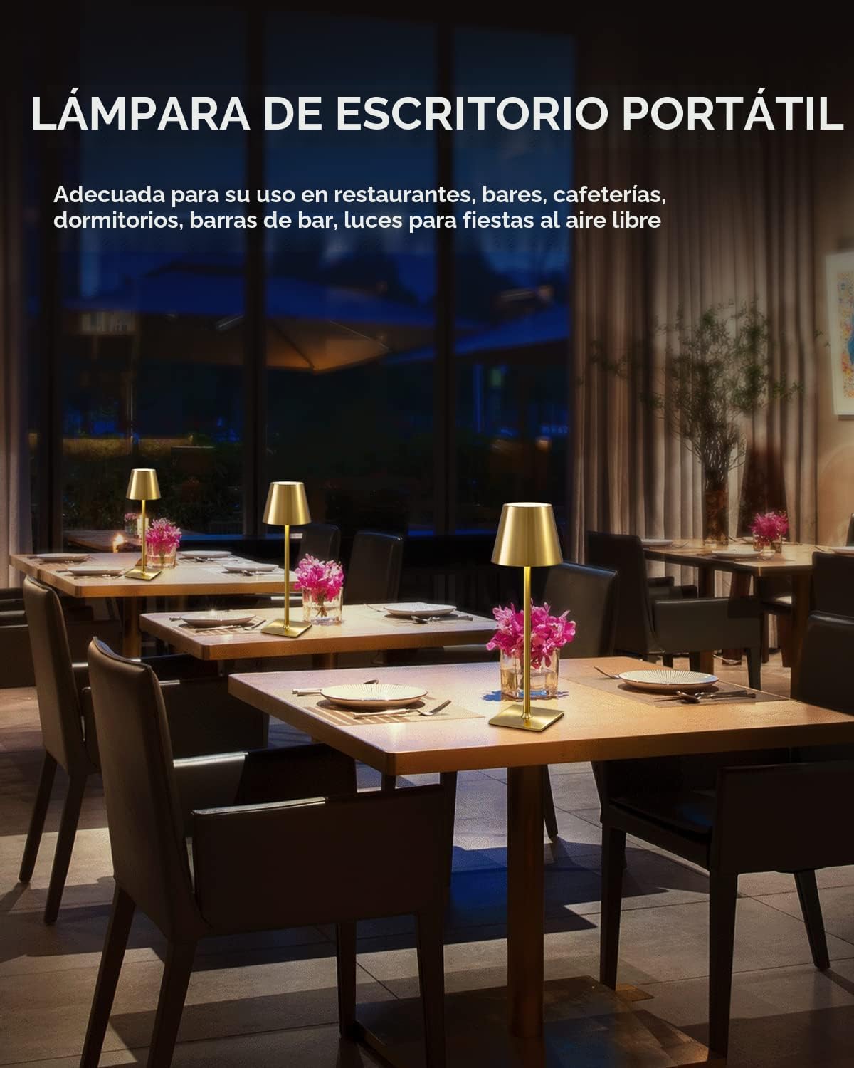 KDG Paquete de 2 lámparas de mesa inalámbricas doradas, lámparas de...
