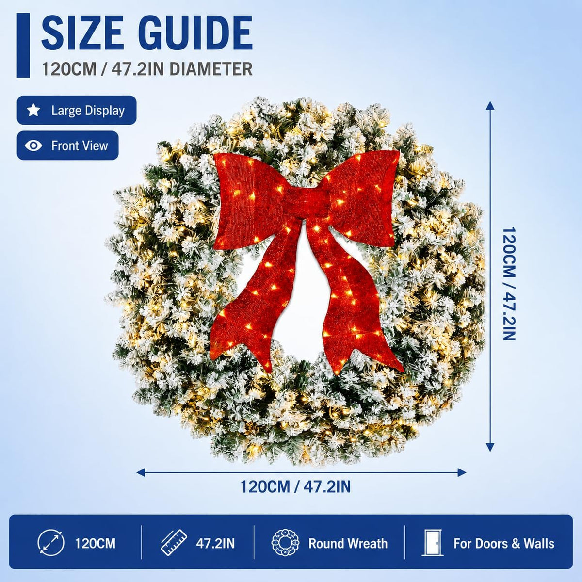 Aptliton Corona de Navidad preiluminada de 48 pulgadas con lazo | C...