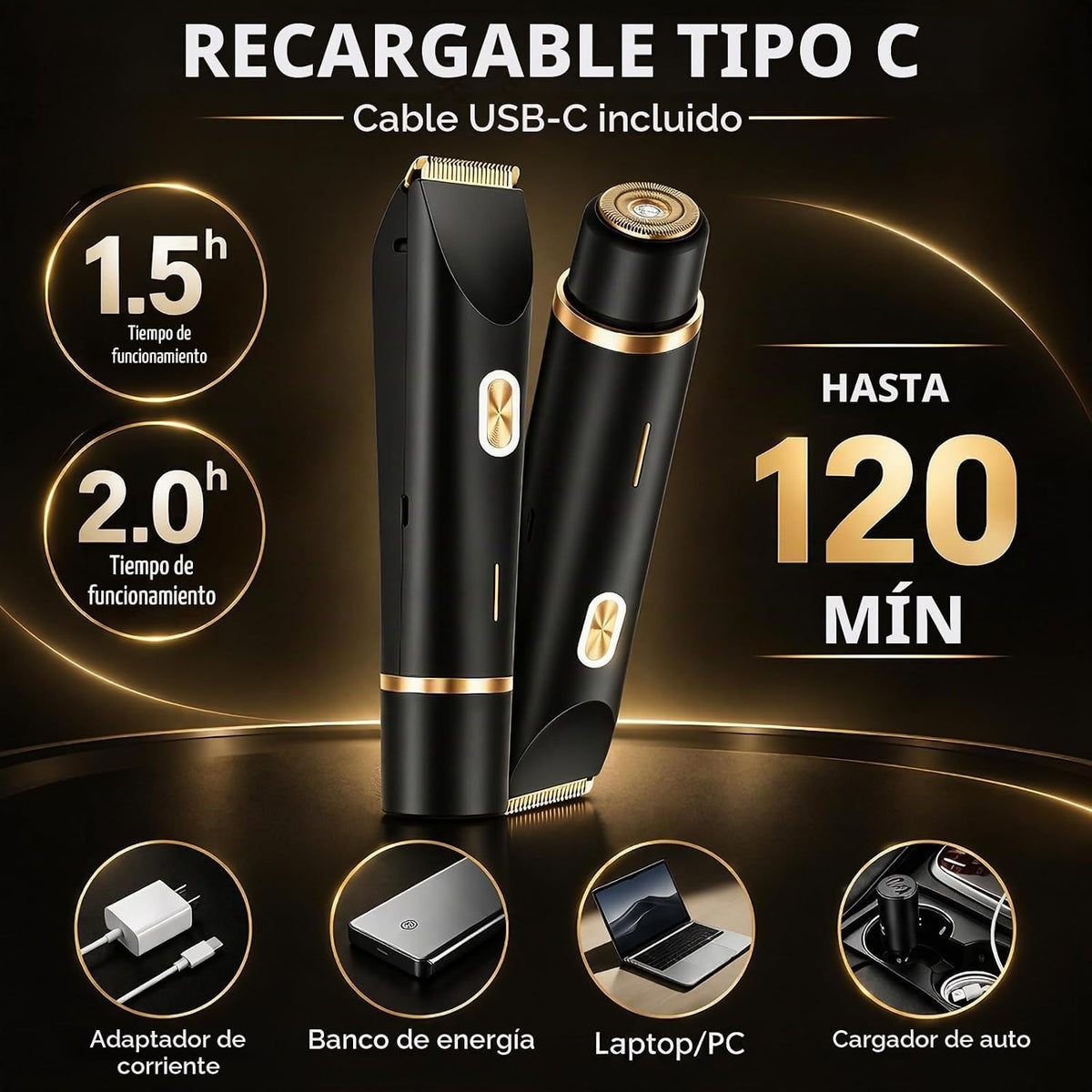 Afeitadora eléctrica impermeable 2 en 1 para mujer, color negro | D...