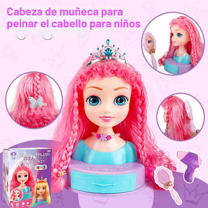 Kryonixty Cabeza de muñeca 4 en 1 para peinar el cabello para niños...