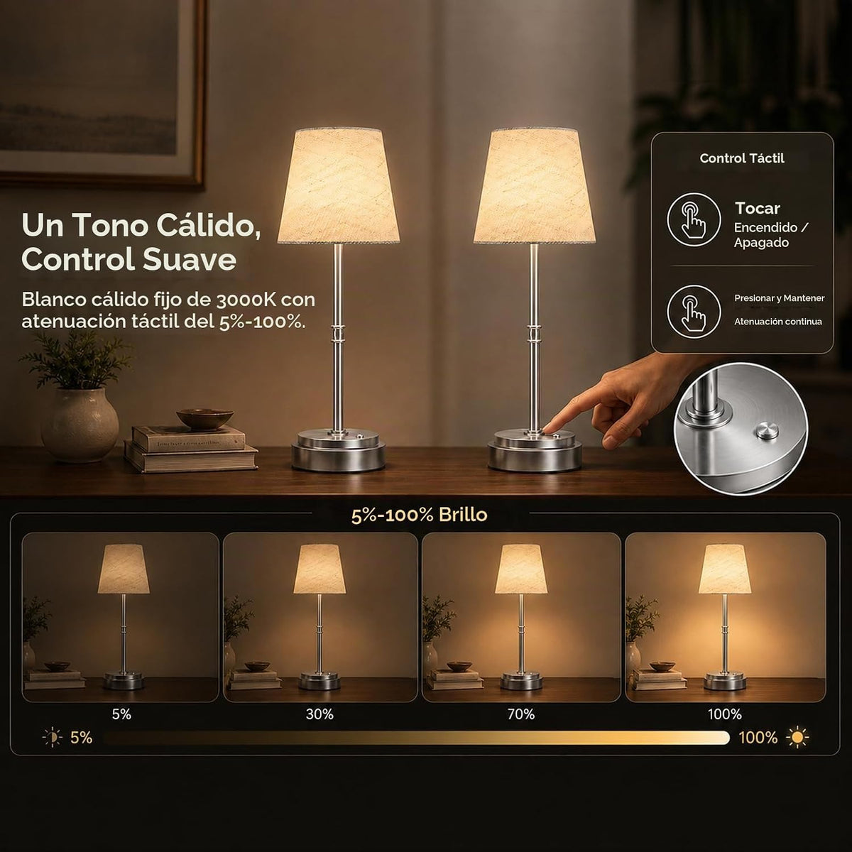 Paquete de 2 lámparas de mesa inalámbricas, lámparas recargables qu...