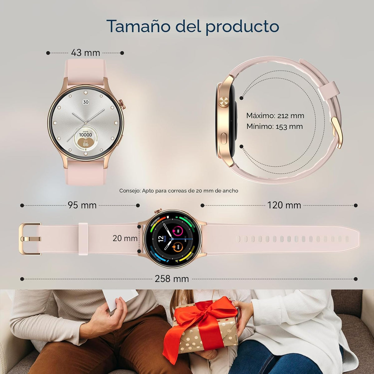 Fitpolo - Reloj inteligente para mujer, rastreador de fitness AMOLE...