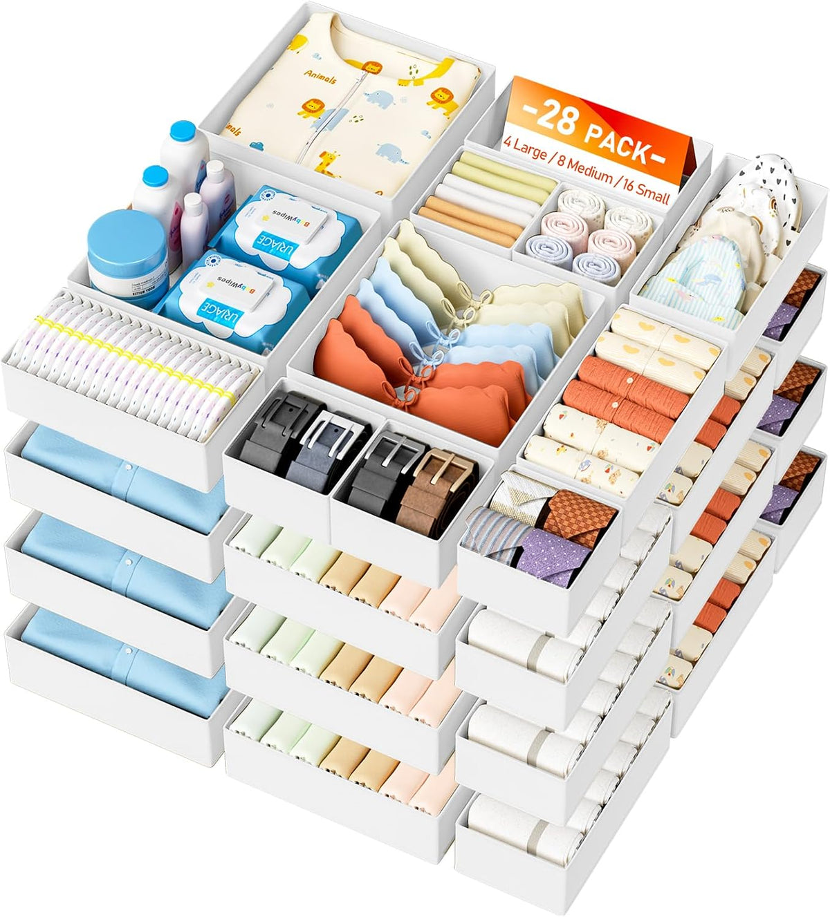 DIMJ Organizador de cajones para almacenamiento de ropa, paquete de...