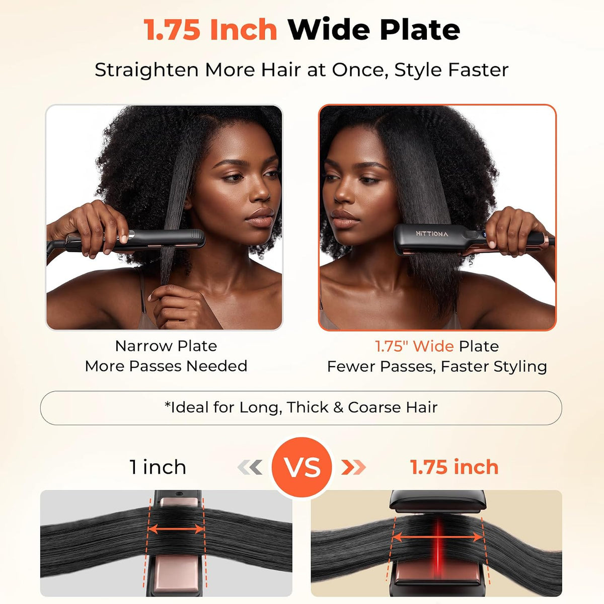 Plancha de pelo de cerámica de 1.75" de ancho para mujeres, pla...