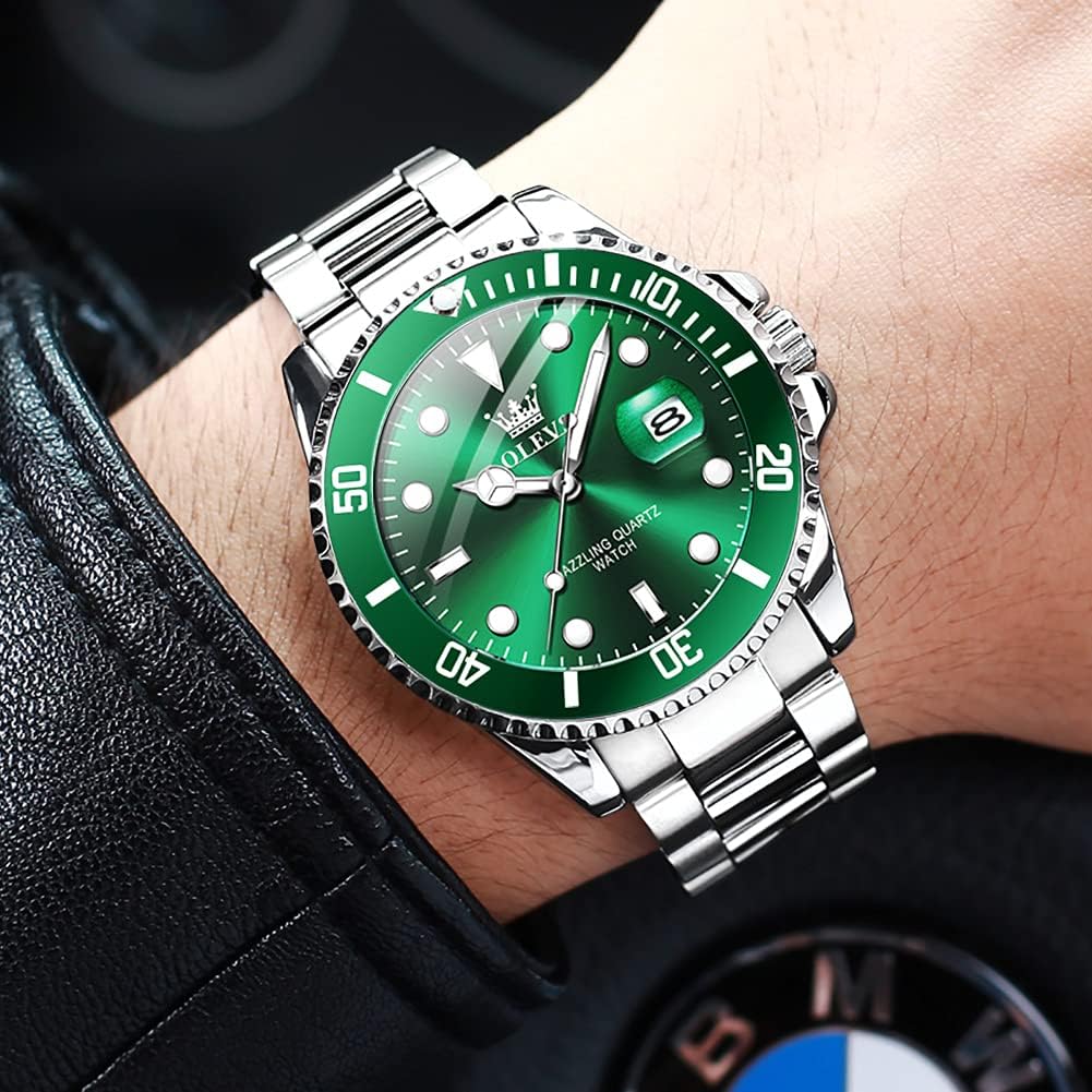 OLEVS Relojes de lujo para hombres grandes de acero inoxidable resi...