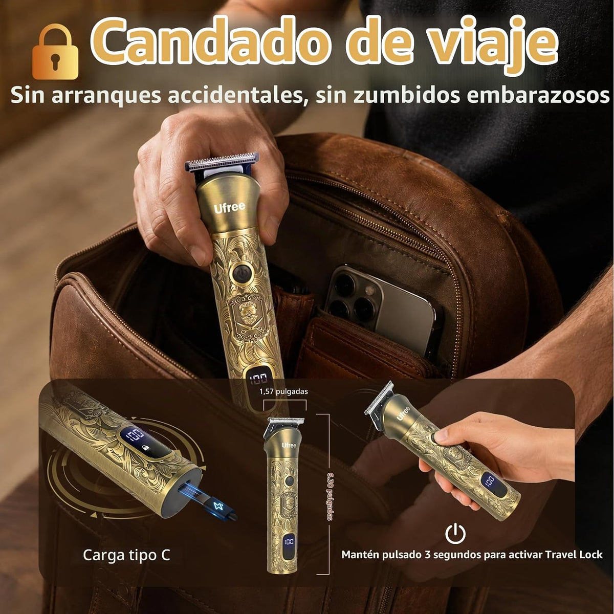 Ufree Recortadora de Barba Profesional para Hombres, Afeitadora elé...