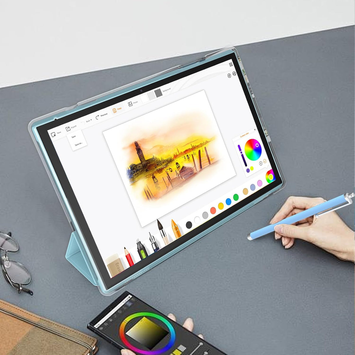 Tablet de 10 pulgadas con funda protectora para tableta y lápiz cap...