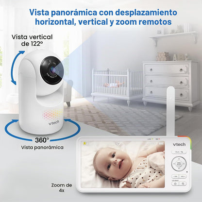 VTech Monitor de bebé con 2 cámaras sin WiFi y pantalla dividida IP...