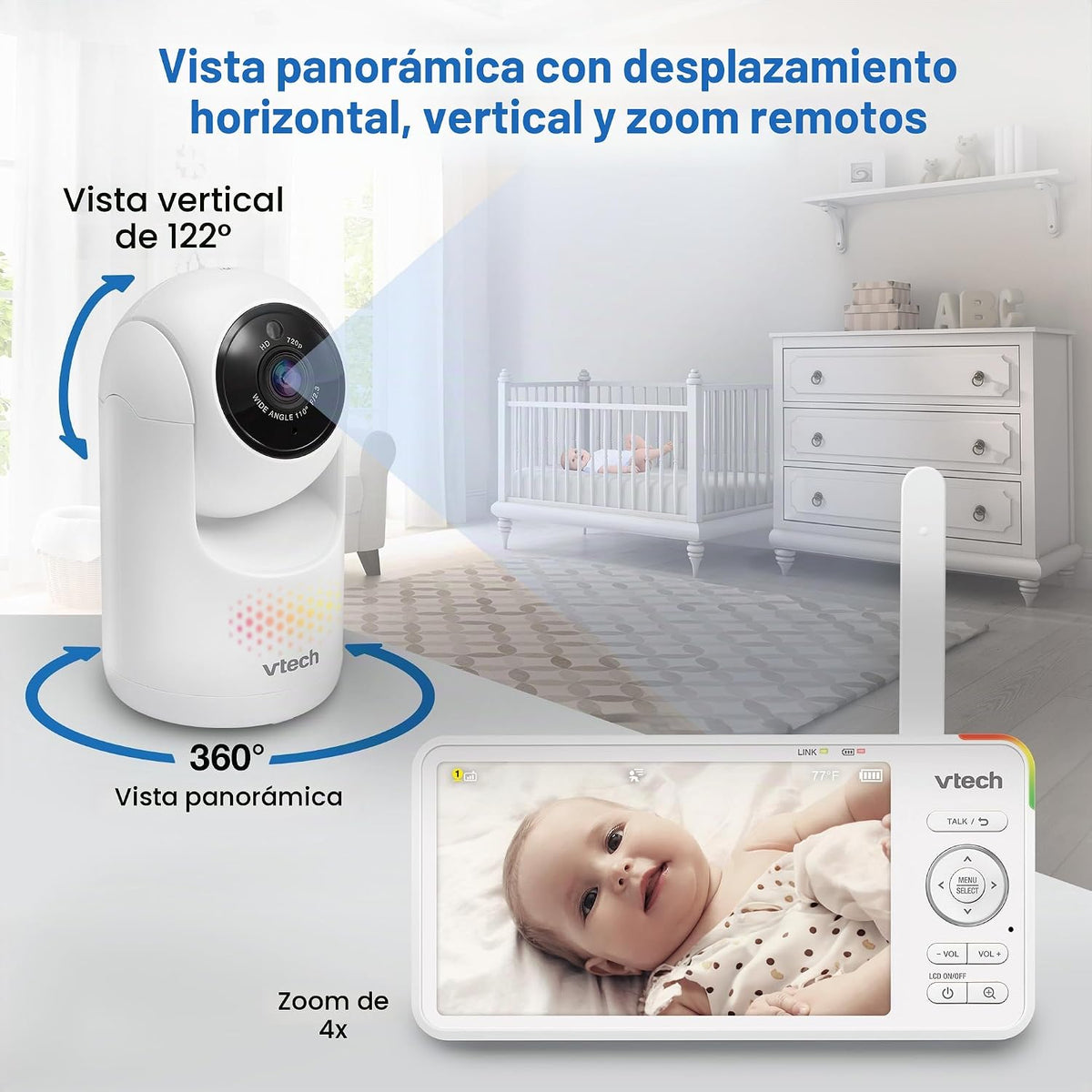 VTech Monitor de video para bebé, HD avanzado Plus, pantalla IPS HD...