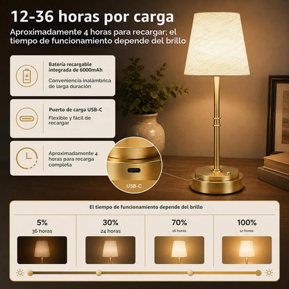 Lámpara de mesa inalámbrica recargable, mesita de noche a mesa auxi...