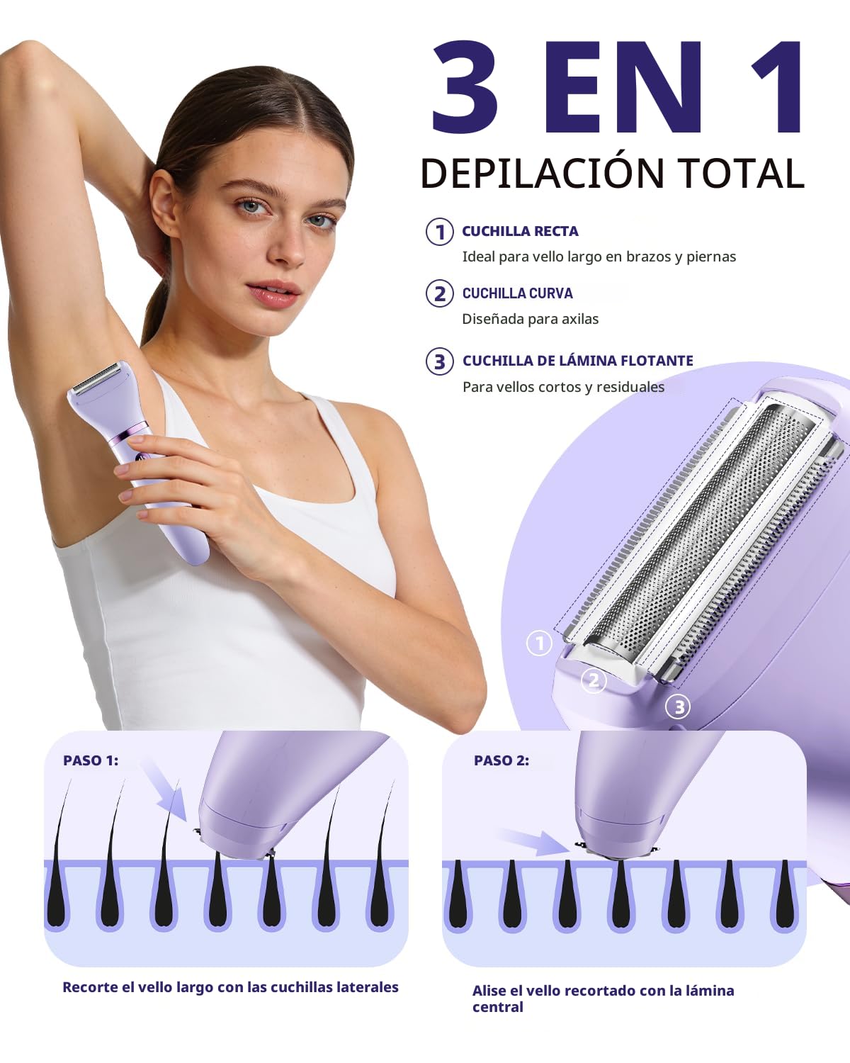 Ufree Maquinilla de Afeitar Eléctrica 3 en 1 para Mujer, Regalos pa...