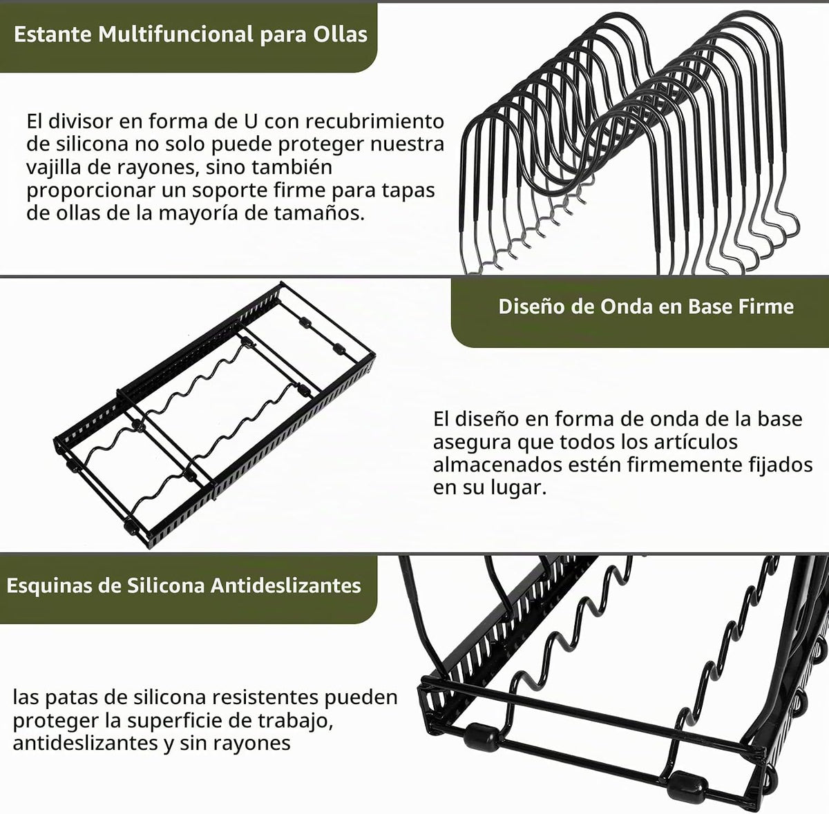 ROOHUA Estante organizador de tapas de ollas y sartenes para debajo...