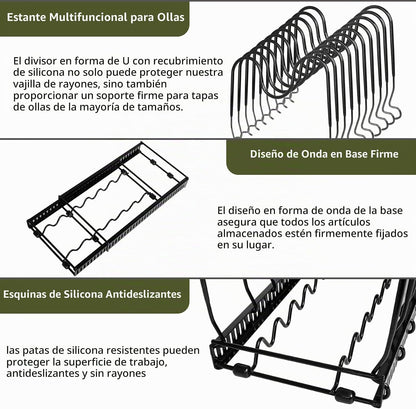 ROOHUA Estante organizador de tapas de ollas y sartenes para debajo...