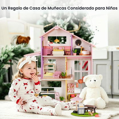 Tiny Land Casa de muñecas de madera, casa de muñecas familiar moder...
