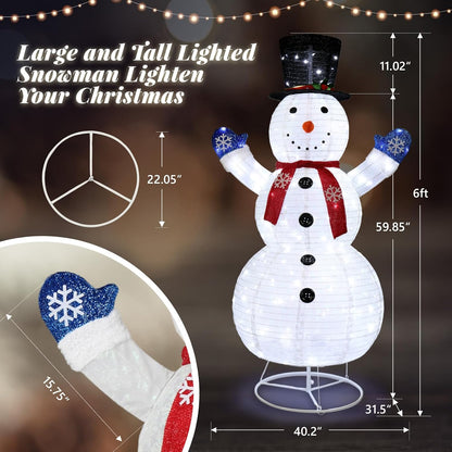 VINGLI Muñeco de nieve iluminado de 6 pies, 200 luces LED blancas c...