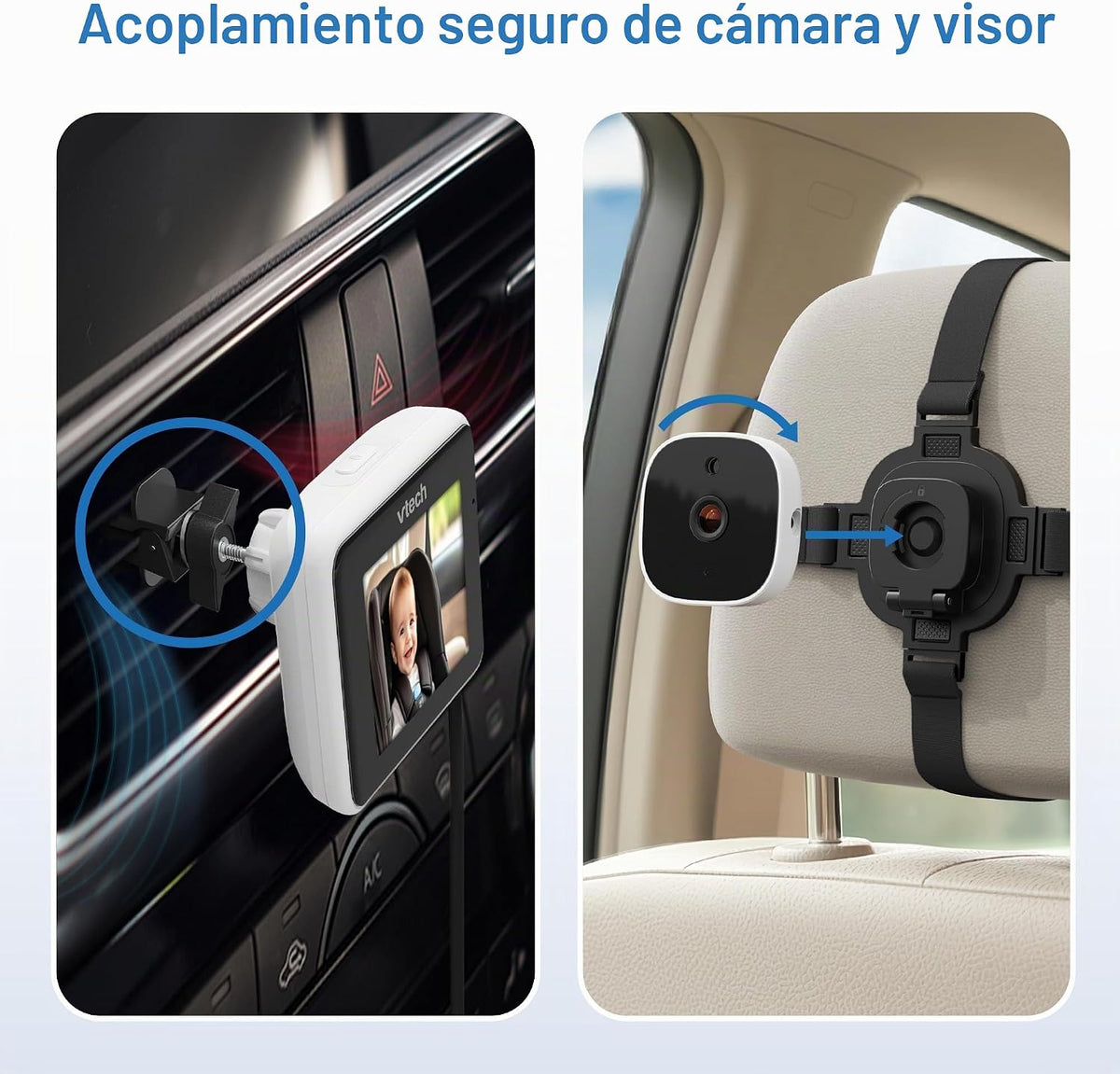VTech Cámara de coche para bebé para asiento trasero, visor de mont...
