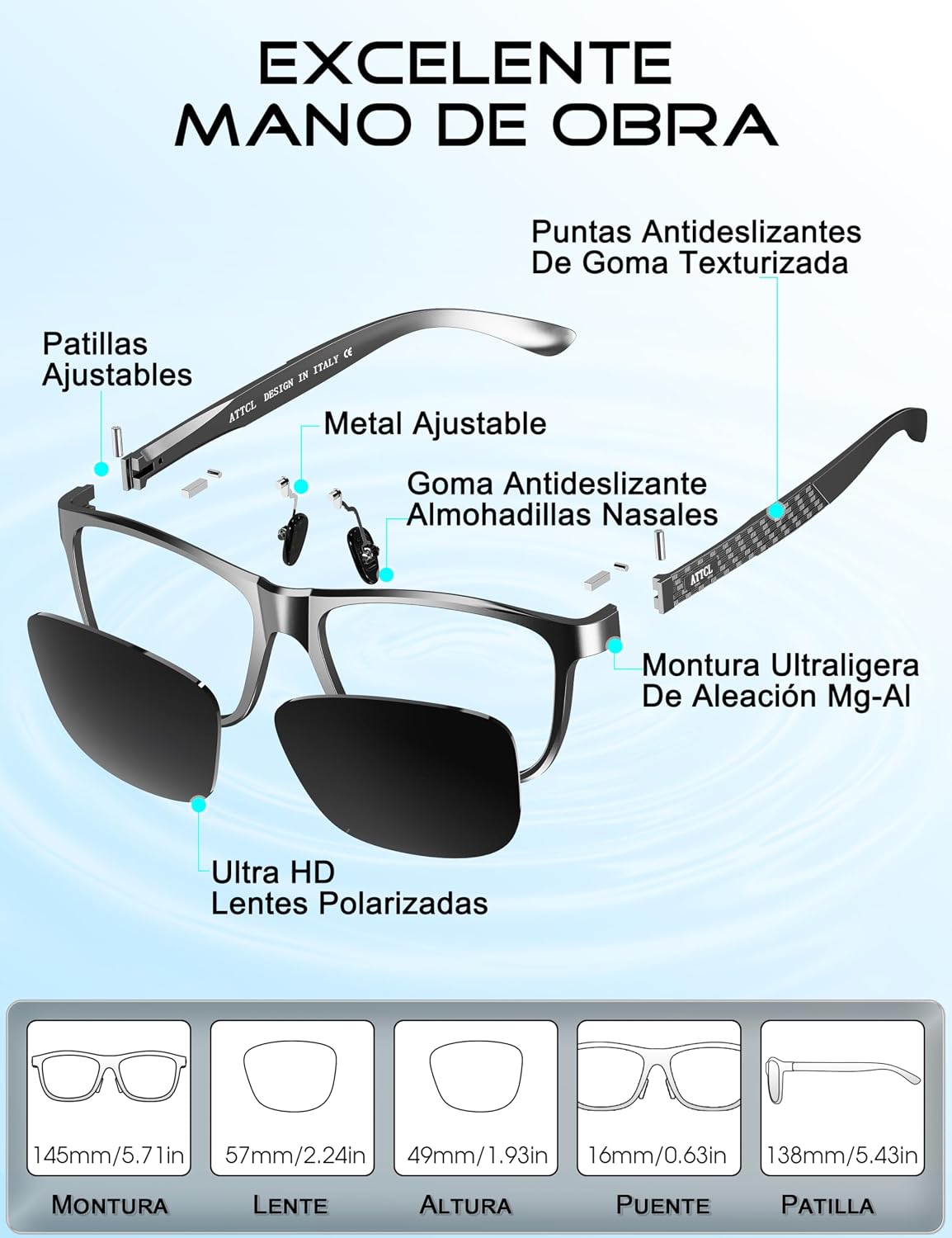 ATTCL Gafas de sol polarizadas para hombre Al-Mg Metal ultraligeras...