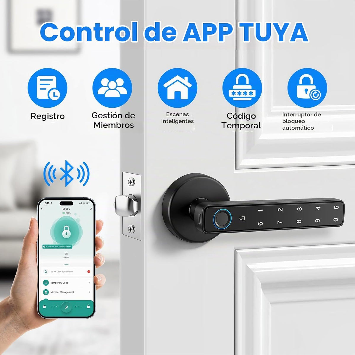 Cerradura de puerta inteligente con perilla, cerraduras de puerta d...