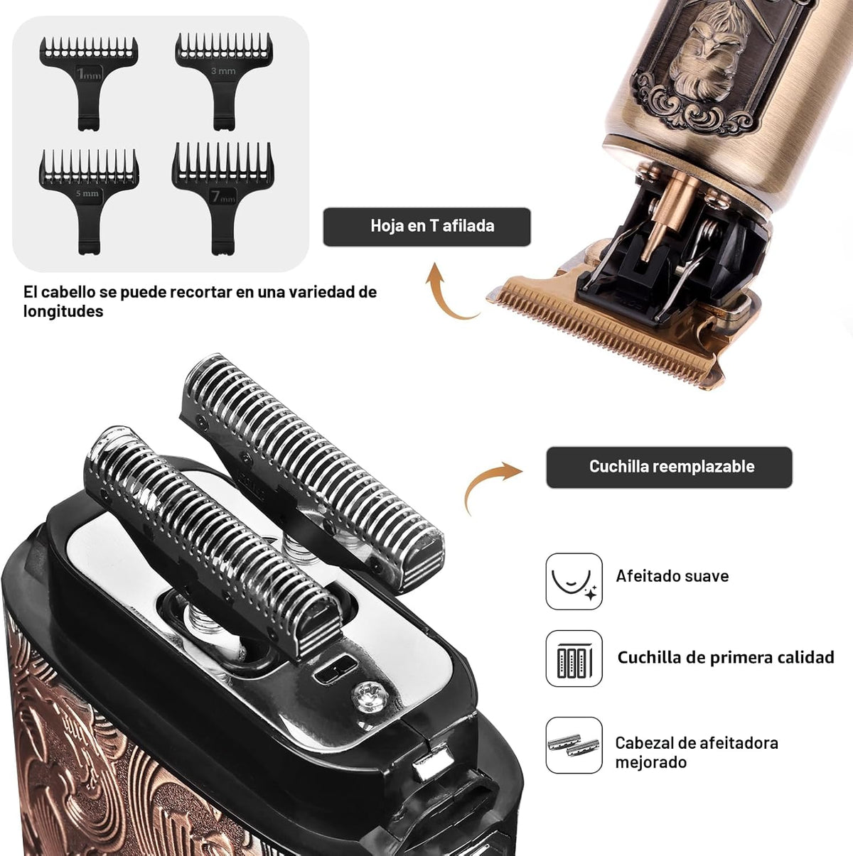 Ufree Juego de afeitadora y cortadora de pelo para barba, maquinill...