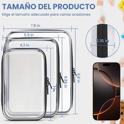 YOPCDJ Paquete de 3 fundas rígidas transparentes con cremallera, Ne...